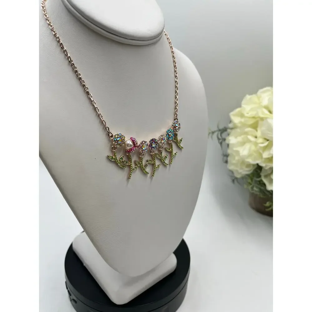Betsey Johnson Rose‎ Gold 20 Six Flower Daisy Pearl Ladybug Rhinestone Necklace